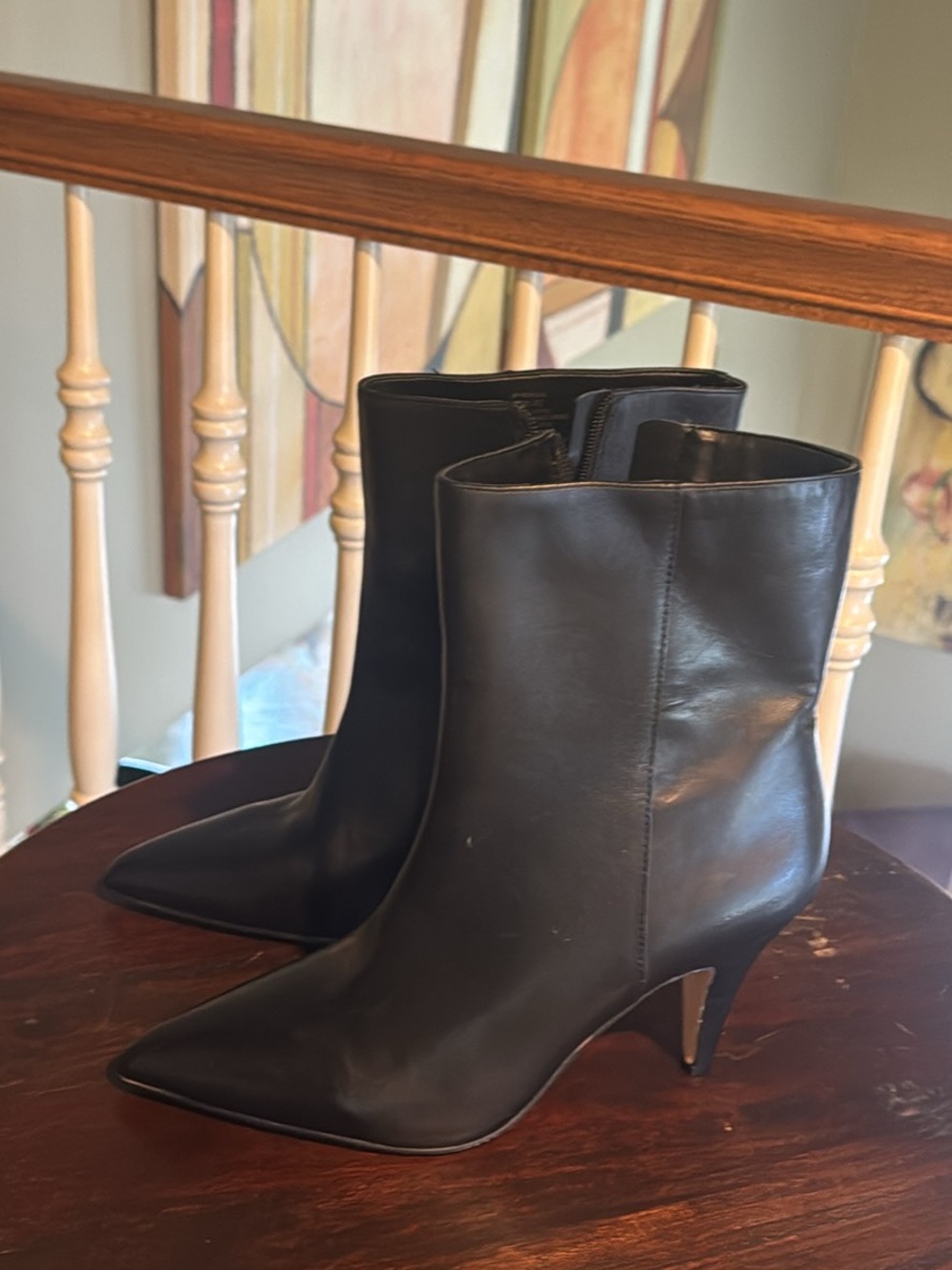 Vince Camuto Black Leather Pointed Toe Ankle Heeled Boots